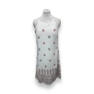 Lapogee Women’s Sleeveless Shift Dress India Rayon Boho-Chic White Floral L